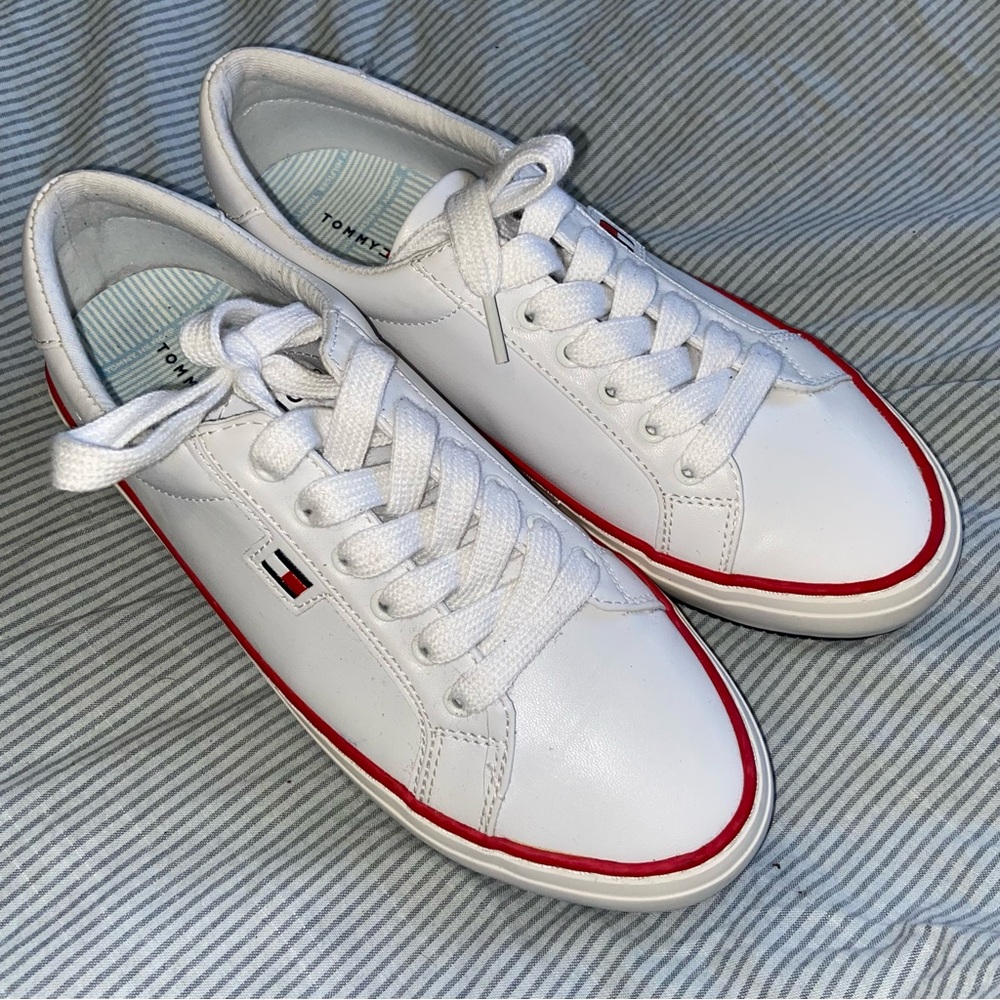 Tommy Hilfiger White With Red Trim Womens Sneakers